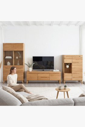 Eiche Wohnwand Praha skandinavisch mit Füßen naturholz